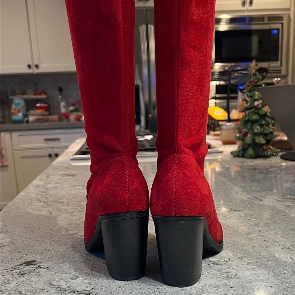 Like New Red Suede Over-the-Knee Boots Size 6.5